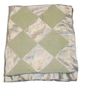 Cocalo baby blanket Green and ivory squares silky satin Unisex boy girl